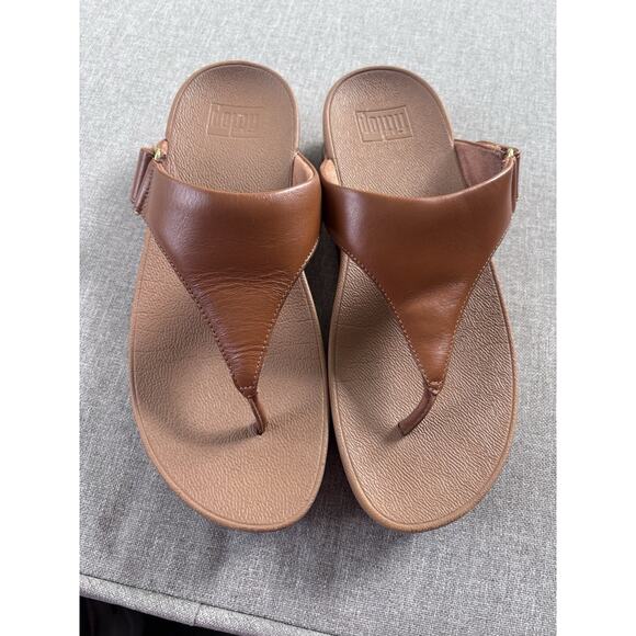 Fitflop Women's LuLu Leather Toepost Thong sandals AD3-592 Light Tan US Women 8 - Picture 3 of 9